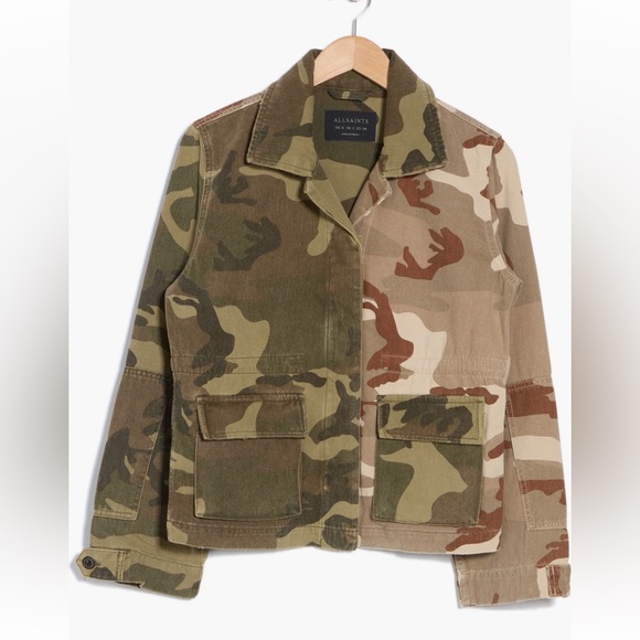 AllSaints NWT Finch Camo Button Close 100% Cotton Jacket Size US 10 - Picture 4 of 14